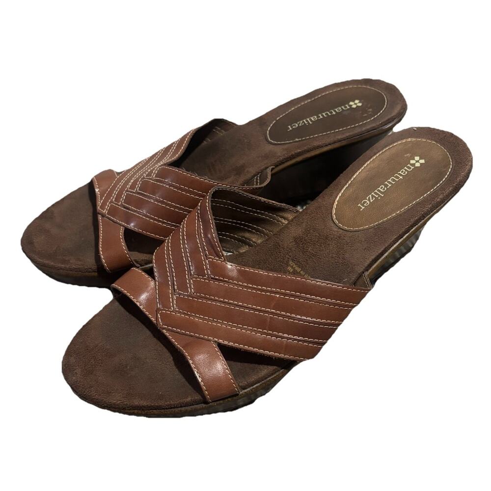 Naturalizer Women's Brown Wedge Heel‎ Slip On Dressy Sandal Vacation Casual Sz 8